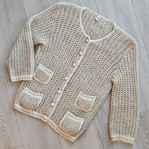 Vintage Mohair Open Weave Chunky Knit Cottagecore Cardigan, Small *Stain - Read